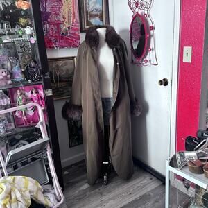 charles romain brown heavy fur winter trench coat